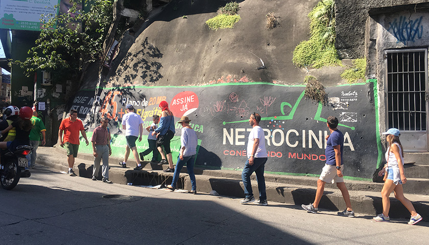 Tourists on a walking tour in Rocinha