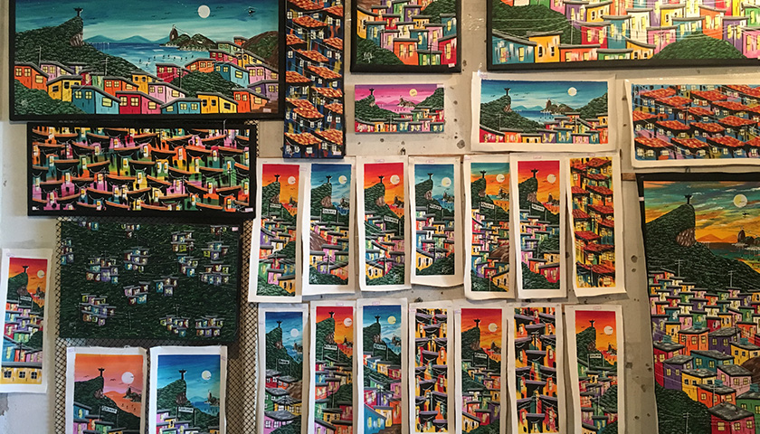 Works on sale to tourists inside an artist&rsquo;s workshop