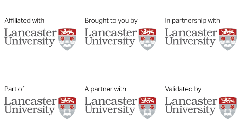 A range of logos for Lancaster University to display different partnerships.