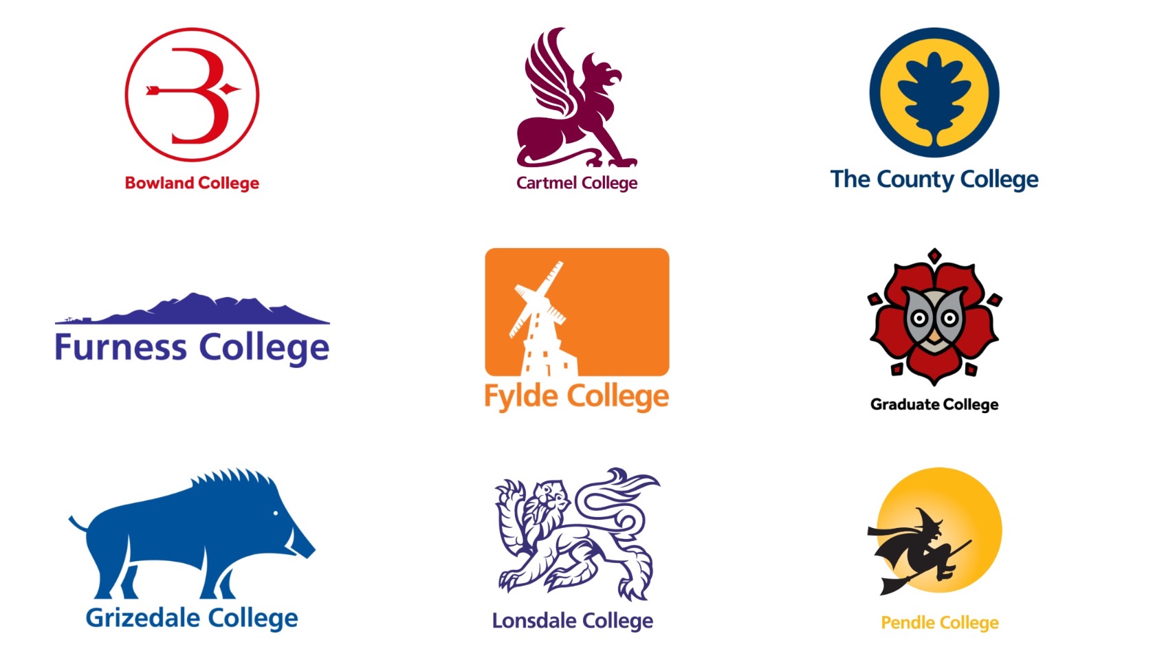All nine of the college logos.
