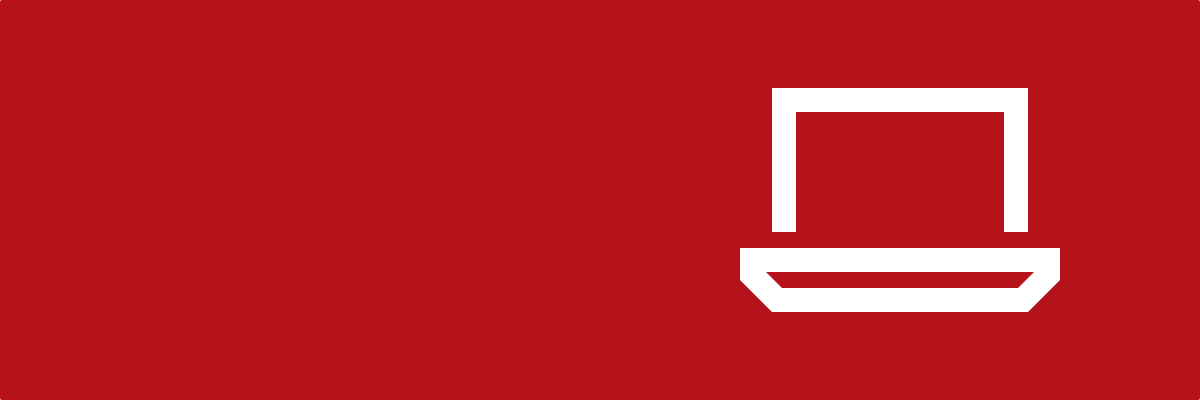 An icon of a white laptop computer on a red background.