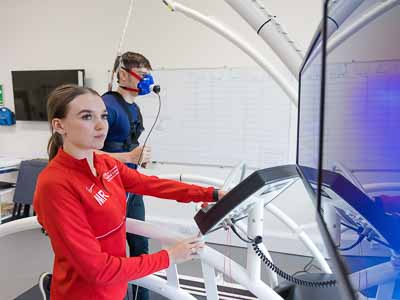 A student using a gas analyser