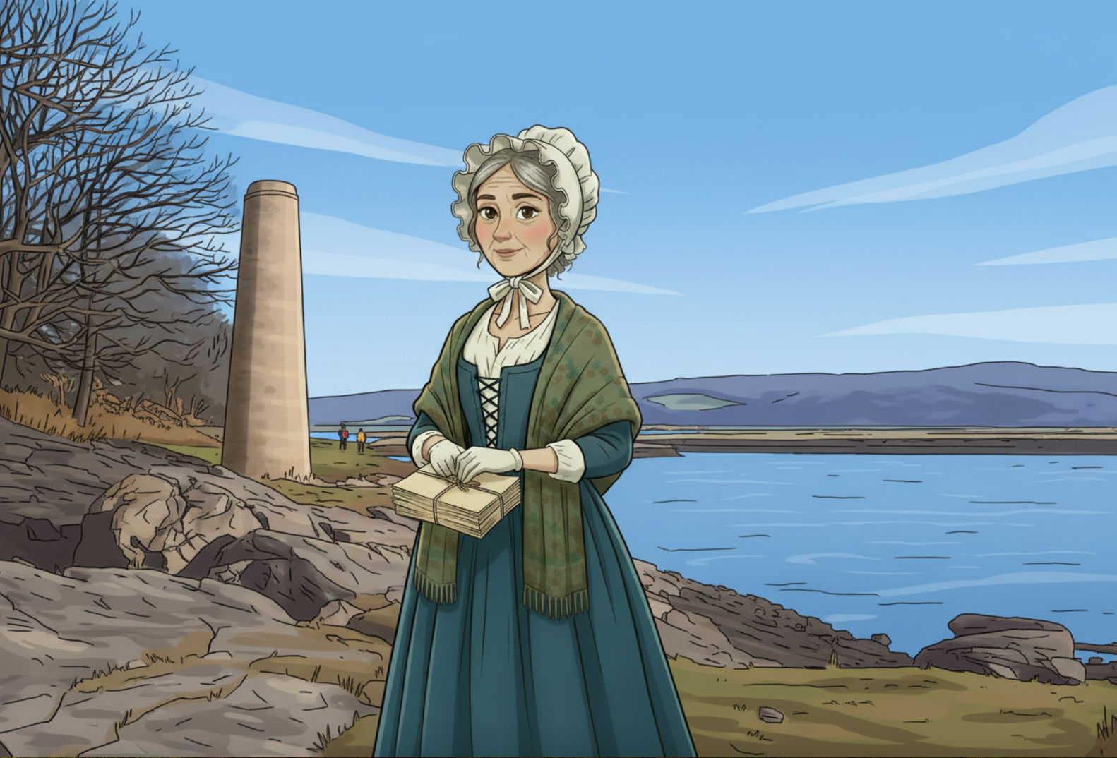 Jenny Brown's point, next to the coast with an illustrated picture of imagined Jenny Brown