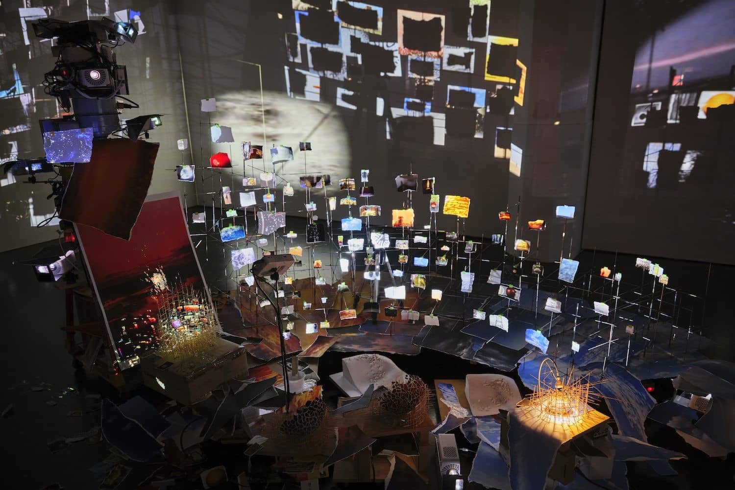 Stage set up with musical instruments