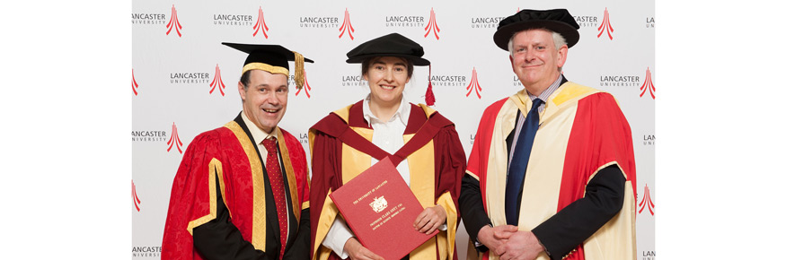 Vice-Chancellor Professor Mark E.Smith with Professor Clare Grey and Professor Peter Fielden Head of Chemistry 