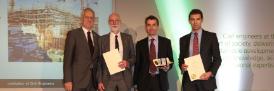 The winning team receive their award (from left): ICE President Geoffrey French, John Heathcote, Malcolm Joyce and Jamie Adams.

