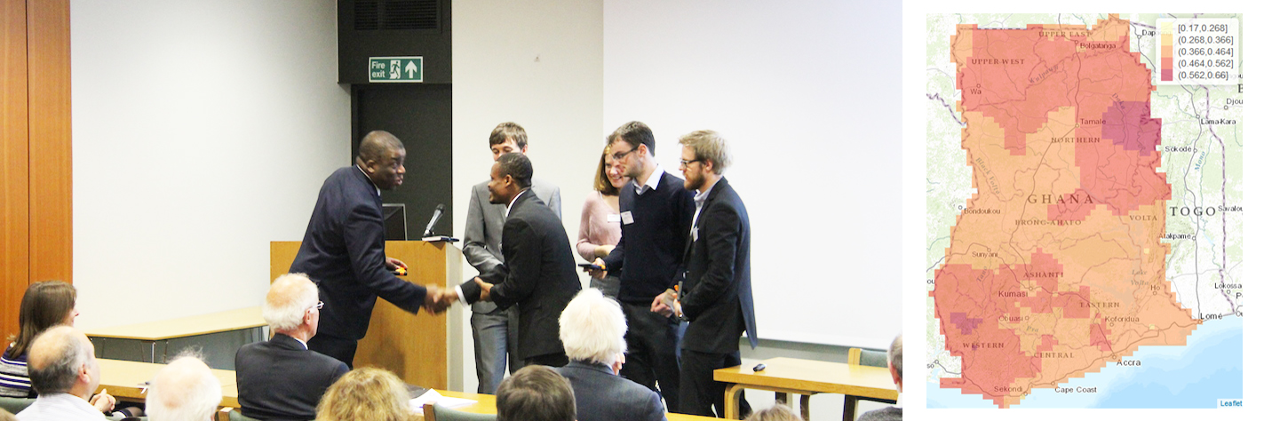 Justice Moses Aheto is congratulated at the Oxford ceremony by the TakeAIM company sponsor  Nira Chamberlain 