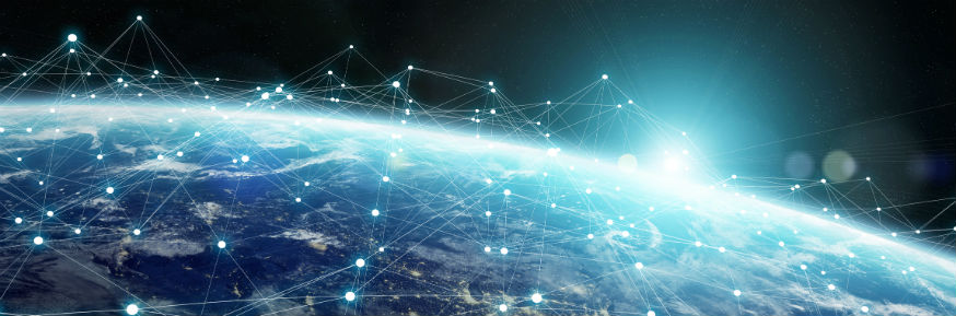 Graphic of networking across the globe. 