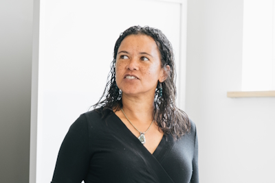 Professor Christina Hicks, in the middle of speaking.