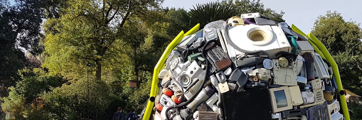 Sculpture made of electronic waste in Belfast Botanic Gardens. Photo by Alison Stowell. 