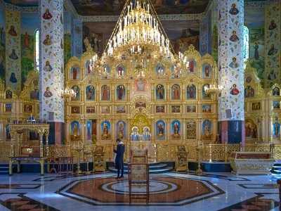 The interior of an ornate religious building
