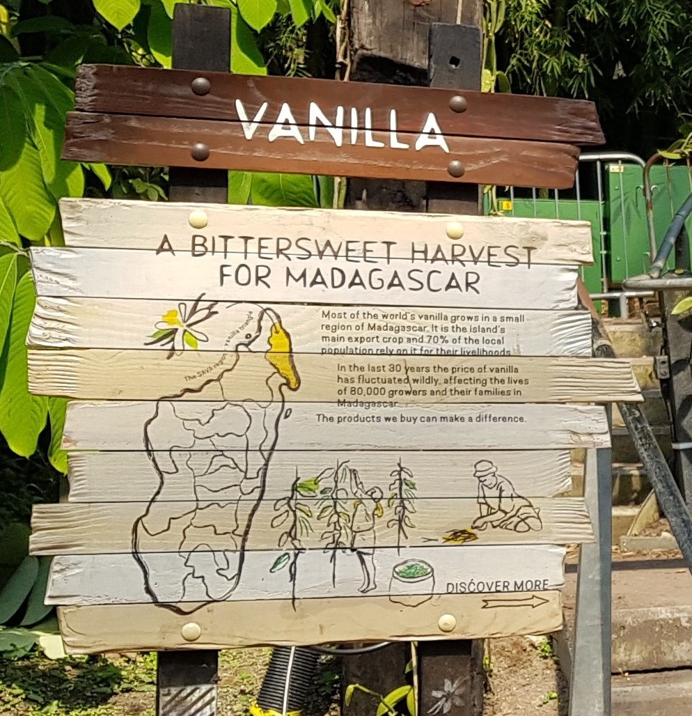 An information panel with information and a map showing where vanilla is grown.