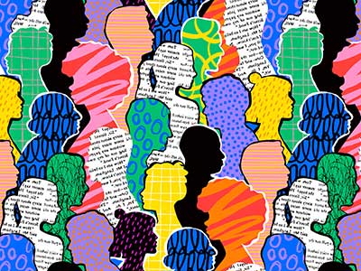 Colourful diverse people crowd abstract art