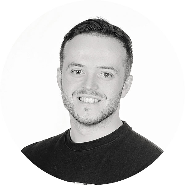 Black and white image of Callum Gough