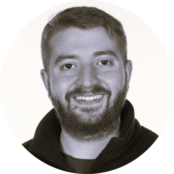 Black and white image of Adam Al-Sharifi