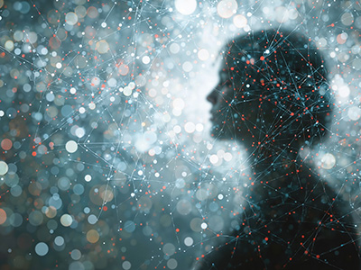 Digital Human in a bio-digital web overlay