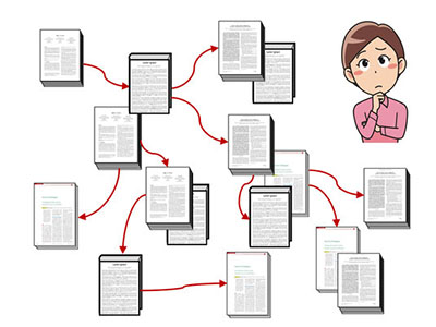 A diagram showing a person among many documents