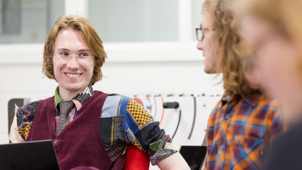 Student in conversation in the STOR-i hub