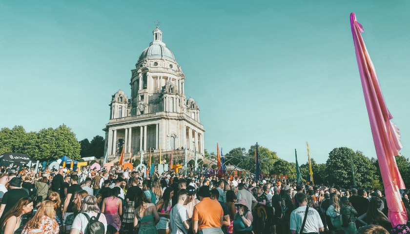 Crowds of people by the Ashton Memorial for the Highest Point Festival