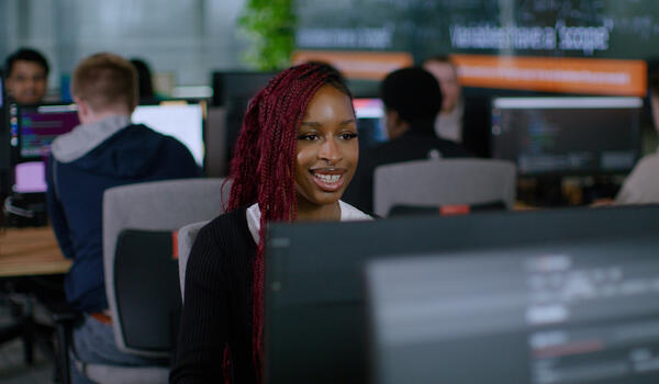Student sat at a computer