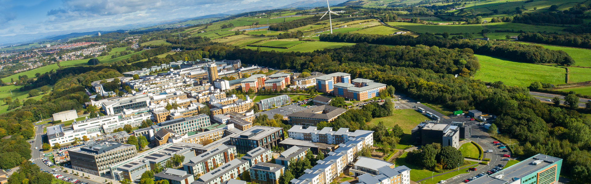 Aerial photo of Lancaster University campus