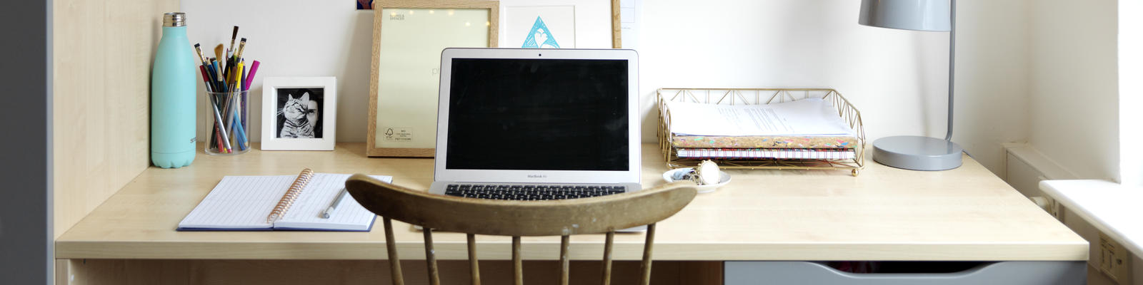 Pendle College accommodation showing bedroom desk close up